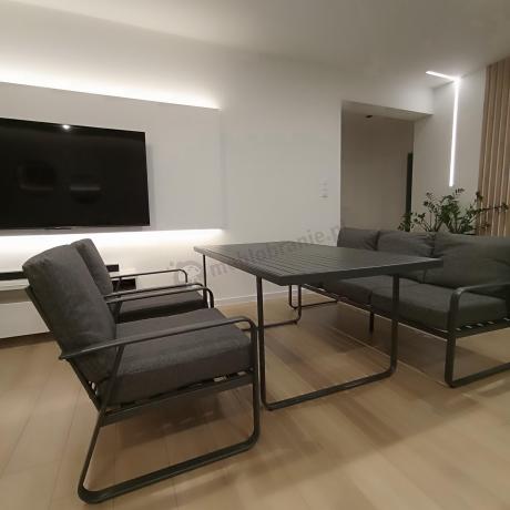 Grafitowe meble metalowe na taras dla 8 osób z 2 sofami Ater Grande - Dark Grey