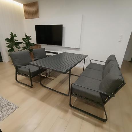 Grafitowe meble metalowe na taras dla 8 osób z 2 sofami Ater Grande - Dark Grey