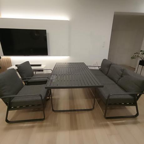 Grafitowe meble metalowe na taras dla 8 osób z 2 sofami Ater Grande - Dark Grey