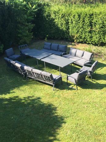 Grafitowe meble metalowe na taras dla 8 osób z 2 sofami Ater Grande - Dark Grey