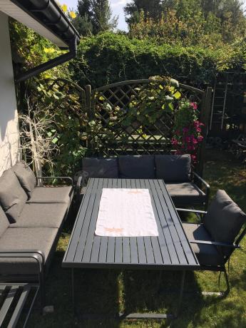 Grafitowe meble metalowe na taras dla 8 osób z 2 sofami Ater Grande - Dark Grey