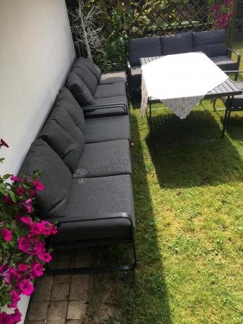Grafitowe meble metalowe na taras dla 8 osób z 2 sofami Ater Grande - Dark Grey