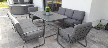 Grafitowe meble metalowe na taras dla 8 osób z 2 sofami Ater Grande - Dark Grey