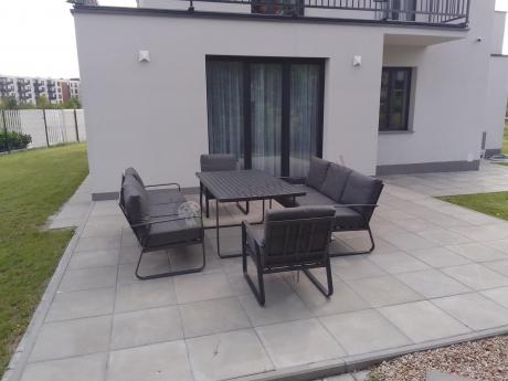 Grafitowe meble metalowe na taras dla 8 osób z 2 sofami Ater Grande - Dark Grey