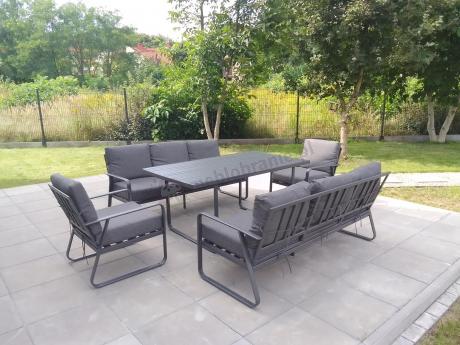 Grafitowe meble metalowe na taras dla 8 osób z 2 sofami Ater Grande - Dark Grey