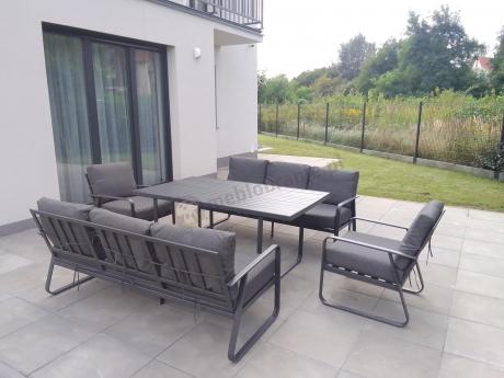 Grafitowe meble metalowe na taras dla 8 osób z 2 sofami Ater Grande - Dark Grey