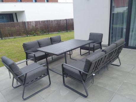 Grafitowe meble metalowe na taras dla 8 osób z 2 sofami Ater Grande - Dark Grey