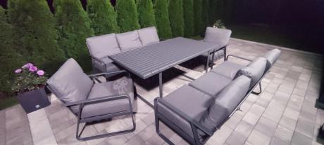 Grafitowe meble metalowe na taras dla 8 osób z 2 sofami Ater Grande - Dark Grey