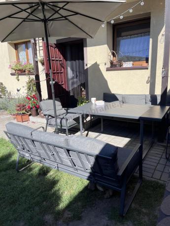 Grafitowe meble metalowe na taras dla 8 osób z 2 sofami Ater Grande - Dark Grey