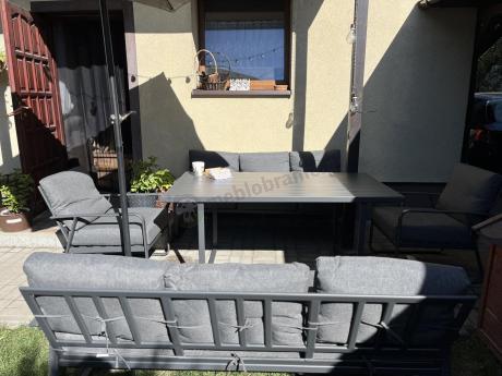 Grafitowe meble metalowe na taras dla 8 osób z 2 sofami Ater Grande - Dark Grey