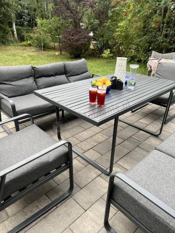 Grafitowe meble metalowe na taras dla 8 osób z 2 sofami Ater Grande - Dark Grey