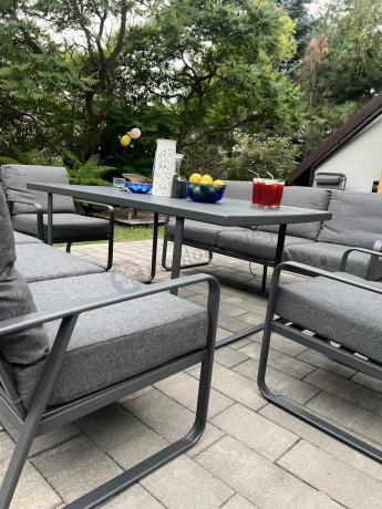 Grafitowe meble metalowe na taras dla 8 osób z 2 sofami Ater Grande - Dark Grey