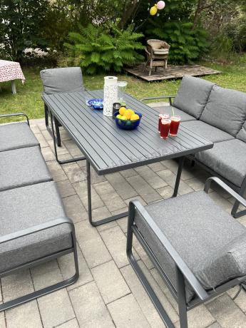 Grafitowe meble metalowe na taras dla 8 osób z 2 sofami Ater Grande - Dark Grey