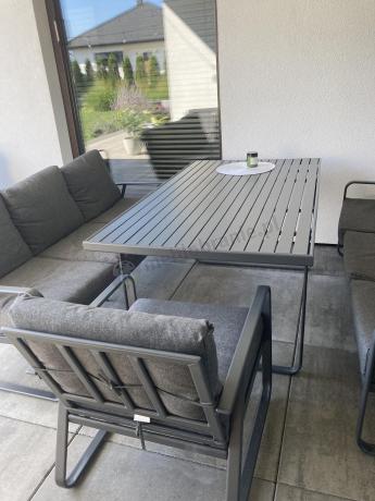 Grafitowe meble metalowe na taras dla 8 osób z 2 sofami Ater Grande - Dark Grey