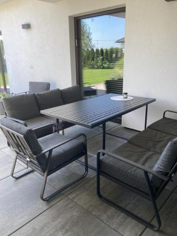 Grafitowe meble metalowe na taras dla 8 osób z 2 sofami Ater Grande - Dark Grey