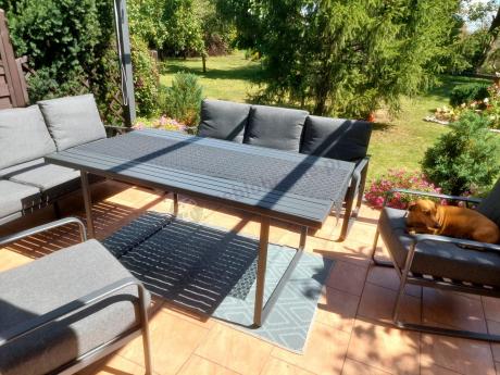Grafitowe meble metalowe na taras dla 8 osób z 2 sofami Ater Grande - Dark Grey
