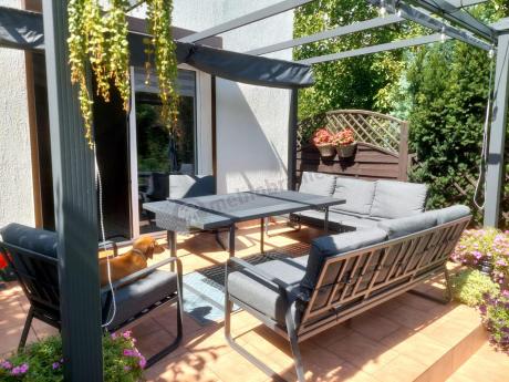 Grafitowe meble metalowe na taras dla 8 osób z 2 sofami Ater Grande - Dark Grey