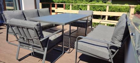 Grafitowe meble metalowe na taras dla 8 osób z 2 sofami Ater Grande - Dark Grey