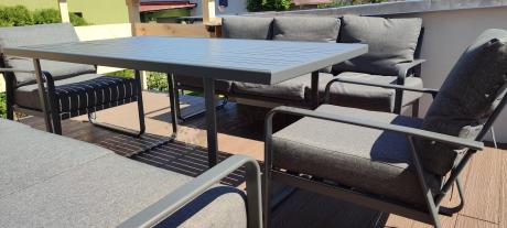 Grafitowe meble metalowe na taras dla 8 osób z 2 sofami Ater Grande - Dark Grey