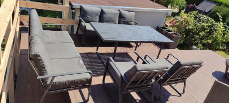 Grafitowe meble metalowe na taras dla 8 osób z 2 sofami Ater Grande - Dark Grey