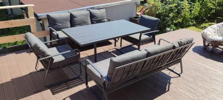 Grafitowe meble metalowe na taras dla 8 osób z 2 sofami Ater Grande - Dark Grey