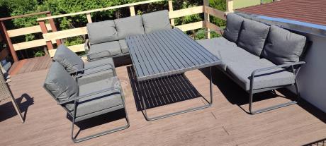 Grafitowe meble metalowe na taras dla 8 osób z 2 sofami Ater Grande - Dark Grey