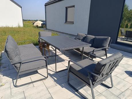 Grafitowe meble metalowe na taras dla 8 osób z 2 sofami Ater Grande - Dark Grey