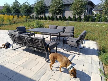 Grafitowe meble metalowe na taras dla 8 osób z 2 sofami Ater Grande - Dark Grey