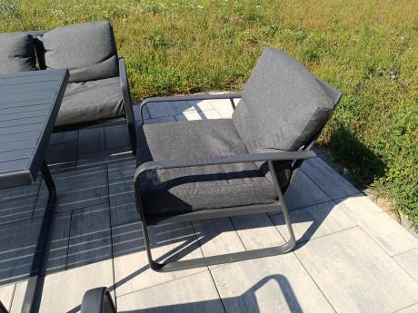 Grafitowe meble metalowe na taras dla 8 osób z 2 sofami Ater Grande - Dark Grey