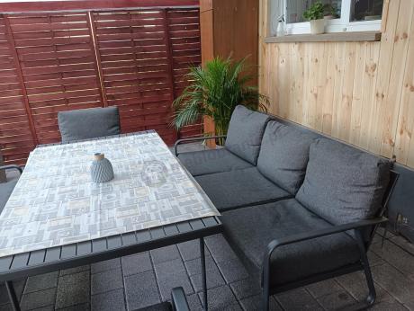 Grafitowe meble metalowe na taras dla 8 osób z 2 sofami Ater Grande - Dark Grey