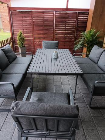 Grafitowe meble metalowe na taras dla 8 osób z 2 sofami Ater Grande - Dark Grey