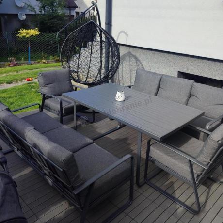 Grafitowe meble metalowe na taras dla 8 osób z 2 sofami Ater Grande - Dark Grey
