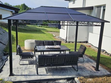Grafitowe meble metalowe na taras dla 8 osób z 2 sofami Ater Grande - Dark Grey