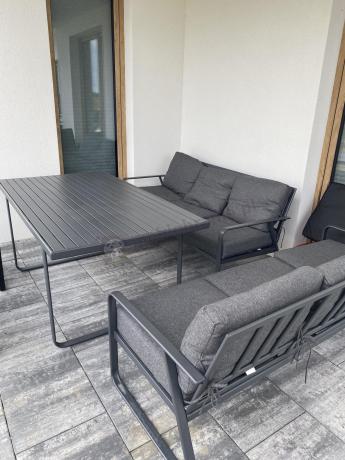 Grafitowe meble metalowe na taras dla 8 osób z 2 sofami Ater Grande - Dark Grey