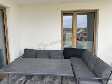 Grafitowe meble metalowe na taras dla 8 osób z 2 sofami Ater Grande - Dark Grey