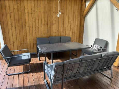 Grafitowe meble metalowe na taras dla 8 osób z 2 sofami Ater Grande - Dark Grey