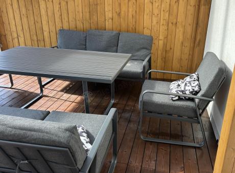 Grafitowe meble metalowe na taras dla 8 osób z 2 sofami Ater Grande - Dark Grey