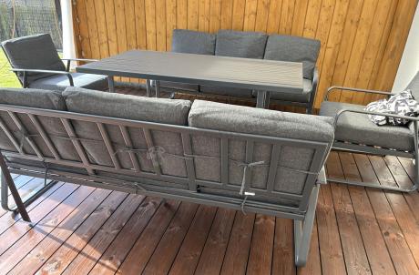 Grafitowe meble metalowe na taras dla 8 osób z 2 sofami Ater Grande - Dark Grey