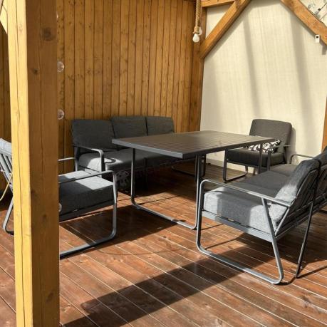 Grafitowe meble metalowe na taras dla 8 osób z 2 sofami Ater Grande - Dark Grey