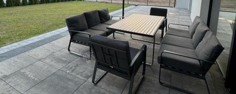 Grafitowe meble metalowe na taras dla 8 osób z 2 sofami Ater Grande - Dark Grey