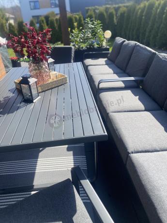 Grafitowe meble metalowe na taras dla 8 osób z 2 sofami Ater Grande - Dark Grey