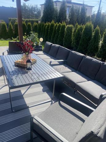 Grafitowe meble metalowe na taras dla 8 osób z 2 sofami Ater Grande - Dark Grey