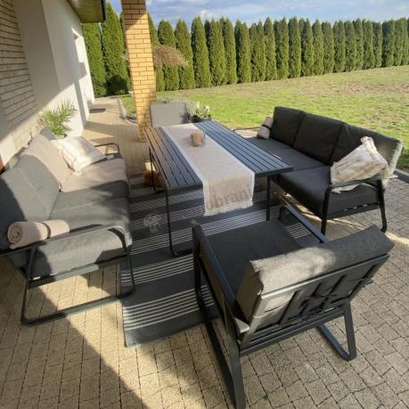Grafitowe meble metalowe na taras dla 8 osób z 2 sofami Ater Grande - Dark Grey