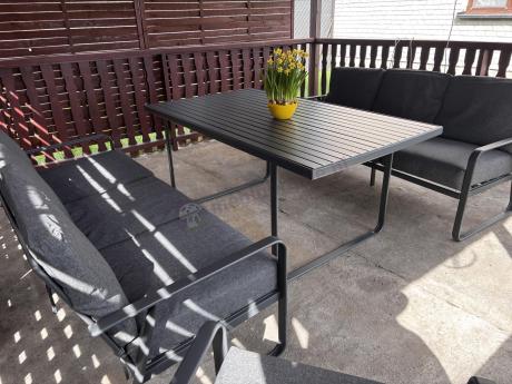 Grafitowe meble metalowe na taras dla 8 osób z 2 sofami Ater Grande - Dark Grey
