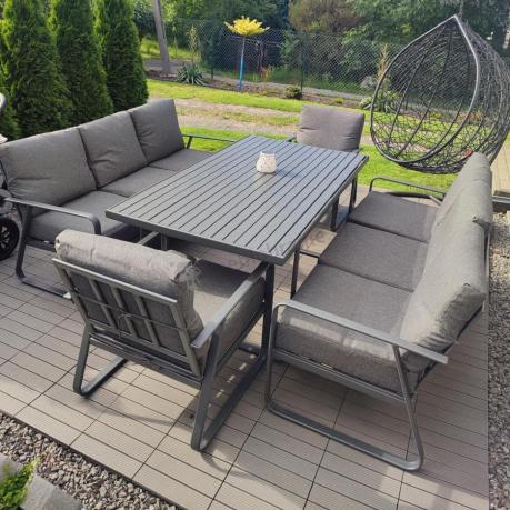 Grafitowe meble metalowe na taras dla 8 osób z 2 sofami Ater Grande - Dark Grey