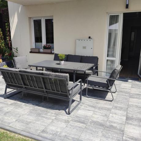 Grafitowe meble metalowe na taras dla 8 osób z 2 sofami Ater Grande - Dark Grey