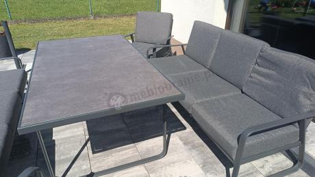 Grafitowe meble metalowe na taras dla 8 osób z 2 sofami Ater Grande - Dark Grey
