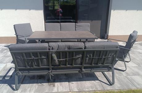 Grafitowe meble metalowe na taras dla 8 osób z 2 sofami Ater Grande - Dark Grey