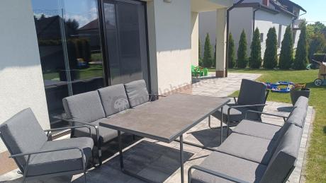 Grafitowe meble metalowe na taras dla 8 osób z 2 sofami Ater Grande - Dark Grey