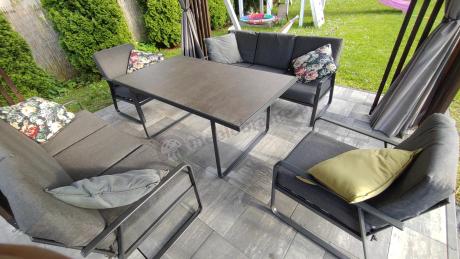 Grafitowe meble metalowe na taras dla 8 osób z 2 sofami Ater Grande - Dark Grey